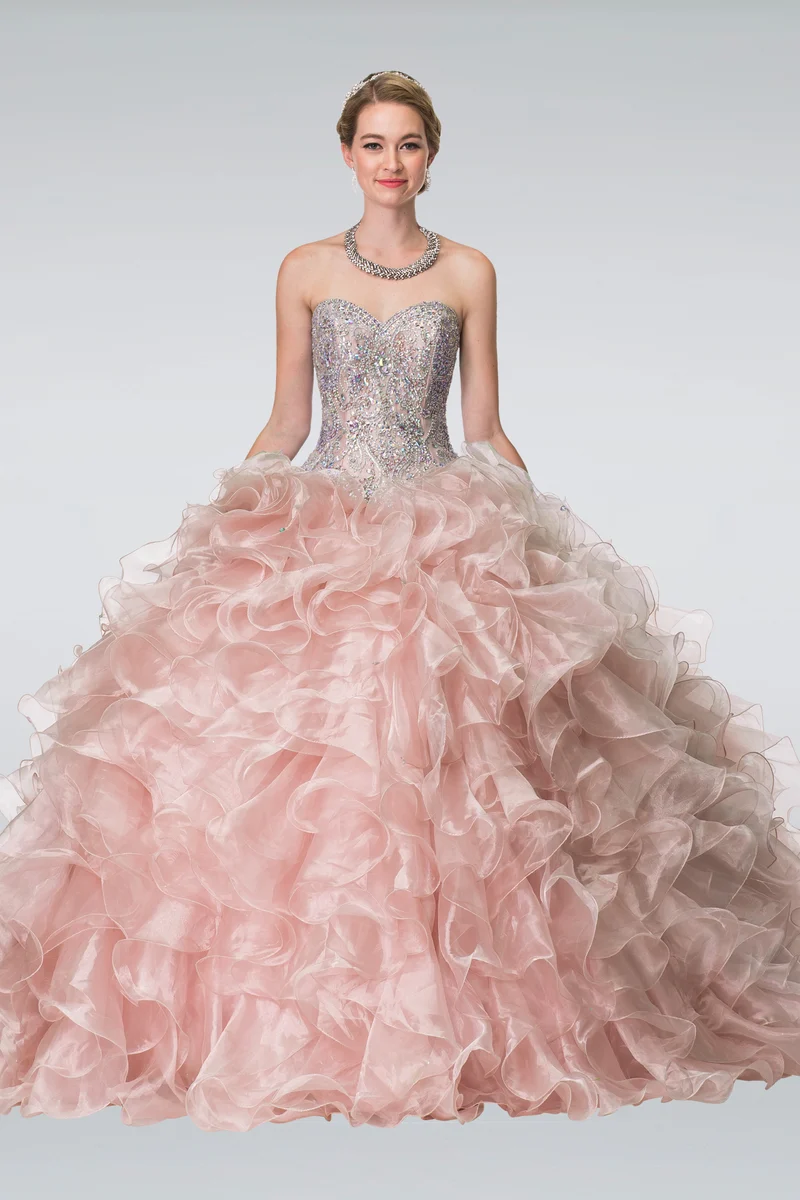 Elizabeth K - GL2209 - Utsmyckad volangklänning i organza Quinceanera