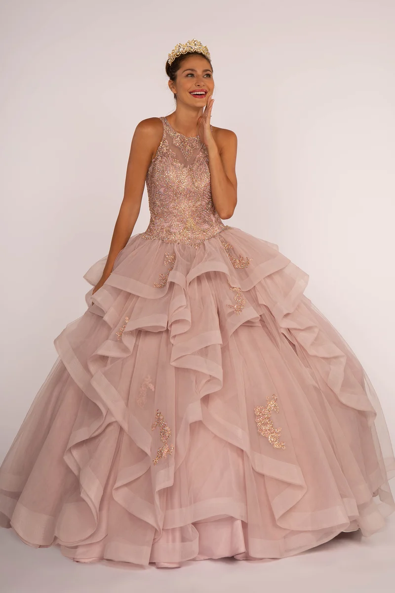 Elizabeth K - GL2513 - Broderad bodice Scoop-Neck Quinceanera-klänning