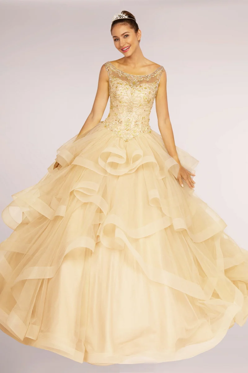 Elizabeth K - GL2517 - Utsmyckad quinceanera-klänning i lager med båthals