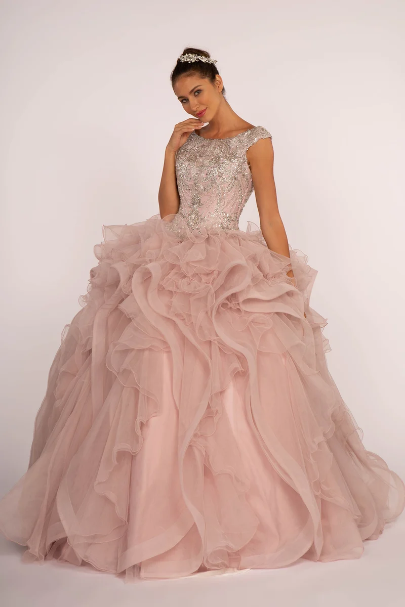 Elizabeth K - GL2514 - Utsmyckad paljettbodice Båthals Quinceanera-klänning