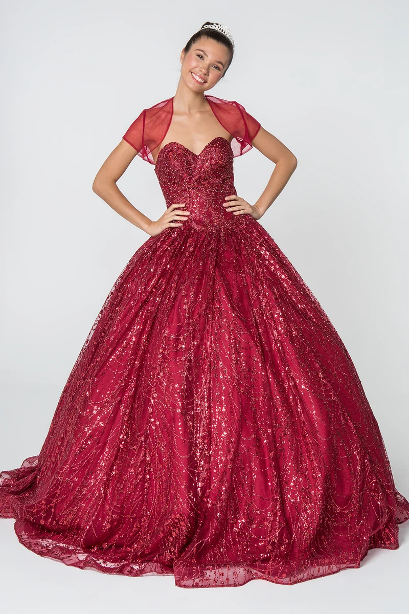 Elizabeth K - GL2804 - Utsmyckad glitter ärmlös Quinceanera-klänning