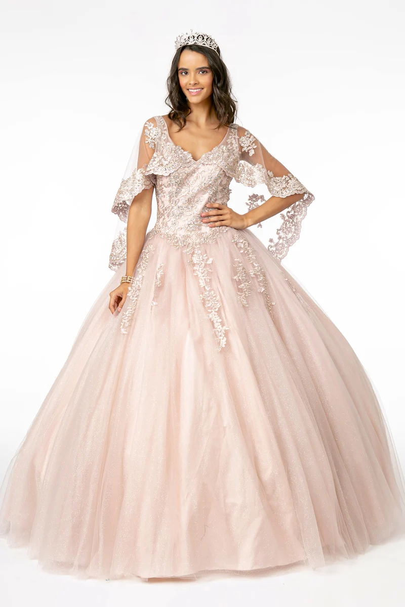 Elizabeth K - GL2800 - Mesh V-ringad glitter Quinceanera klänning