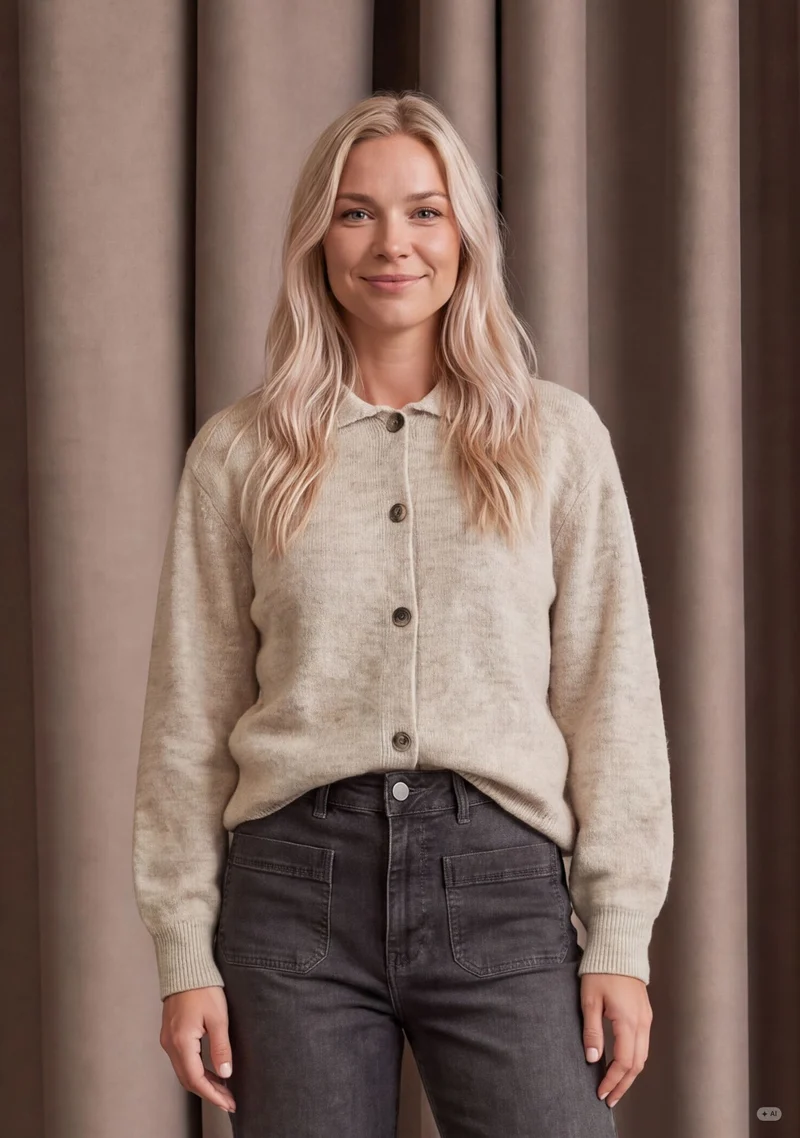 Anna Colar Cardigan - Smokey