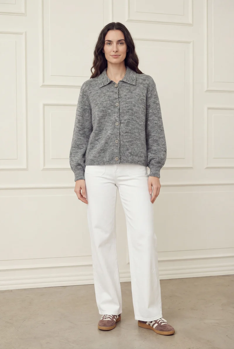 Anna Colar Cardigan - Grey Melange
