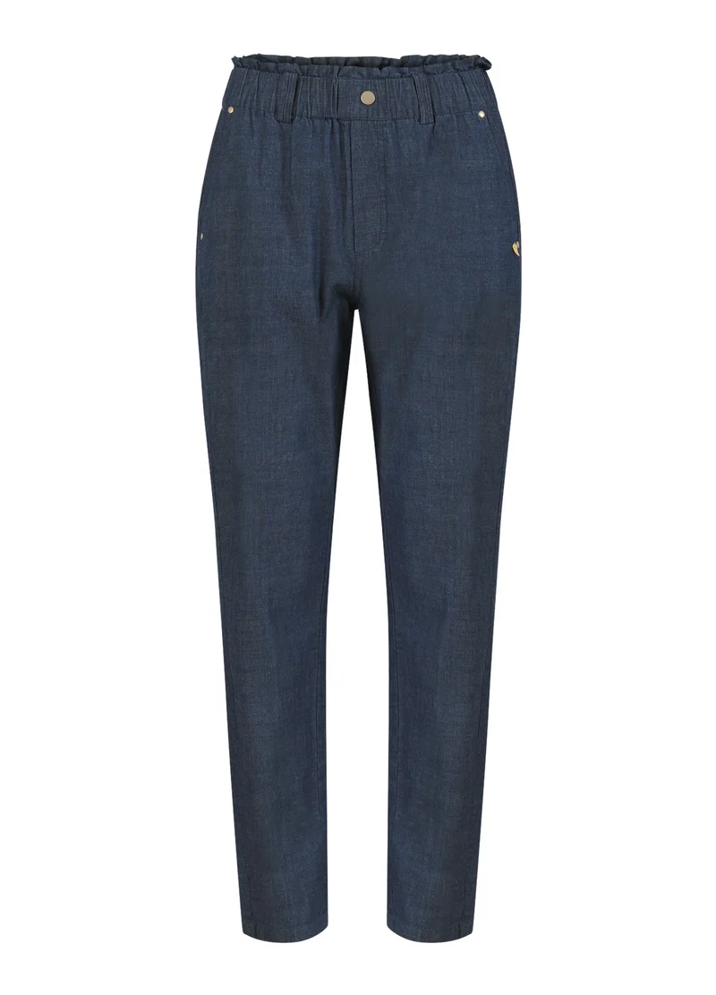 BYXOR MED RESÅR I MIDJAN - SILLE PASSFORM - Medium blue denim