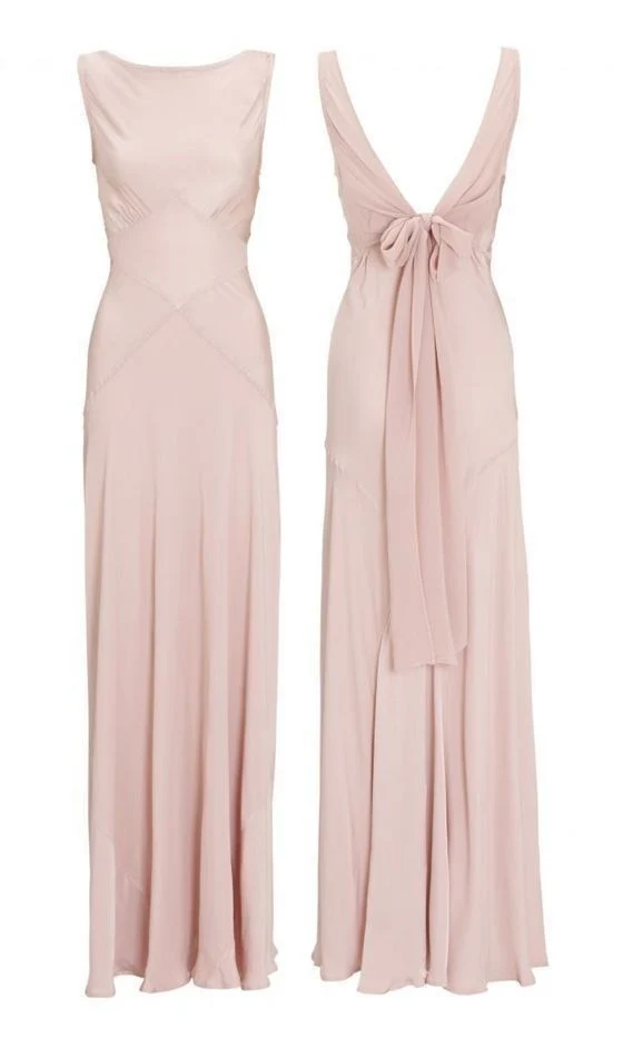 Elegant Rosa Chiffong Lång Balklänning med V-ringning