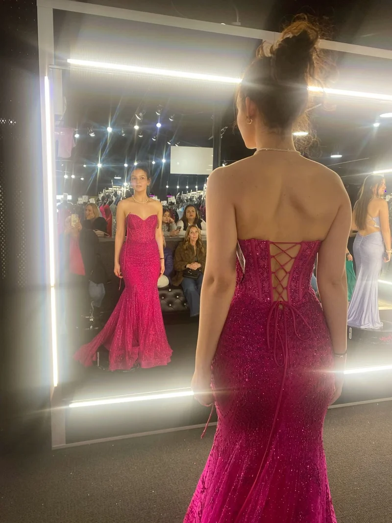 Elegant rosa sjöjungfru lång balklänning för fest