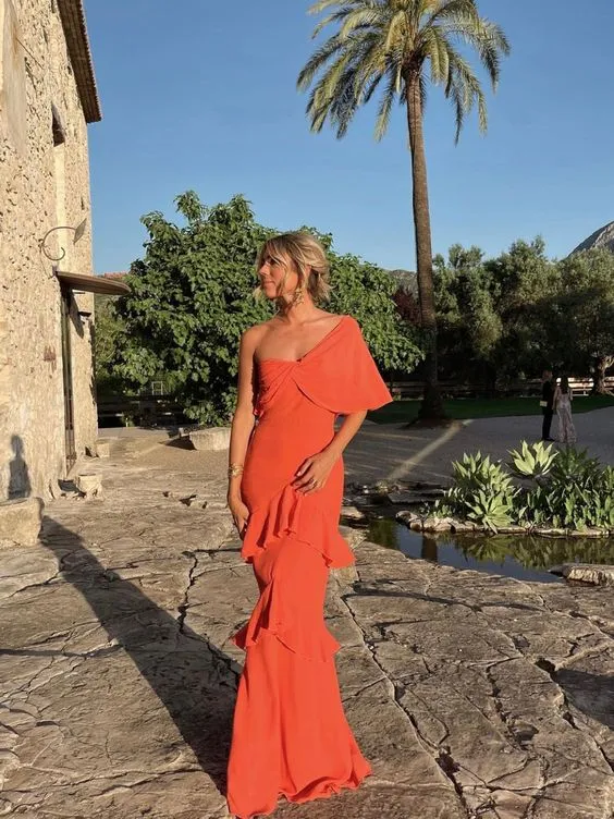 Fantastisk charmig balklänning orange aftonklänning för kvinnor