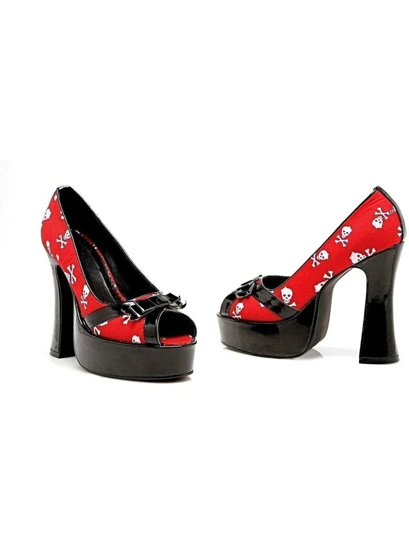 Ellie Shoes – 5 cm pumps med grov klack, öppen tå och satinskalledesign i svart/rött