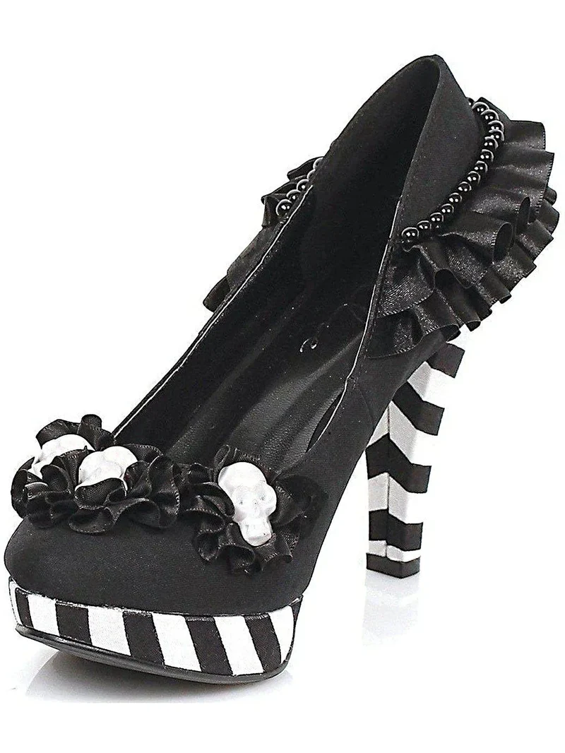 Ellie Shoes 4 cm klackade pumps med blom- och dödskallemotiv – svarta/vita och flerfärgade, storlekar 5-12