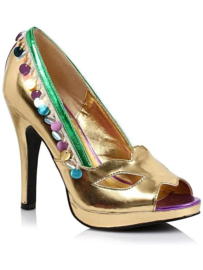 Ellie Shoes Guldfärgade 4 cm klackade pumps med öppen tå för kvinnor - Perfekta skor för maskeradfesten