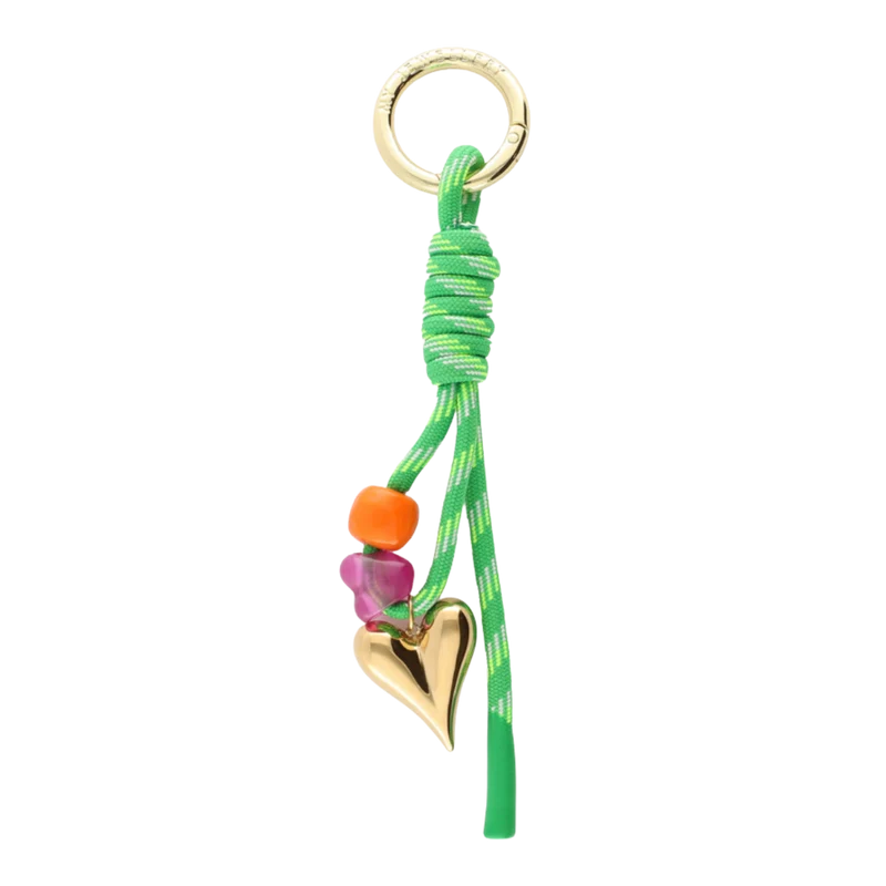 Key Chain Heart Green Cord - Gold