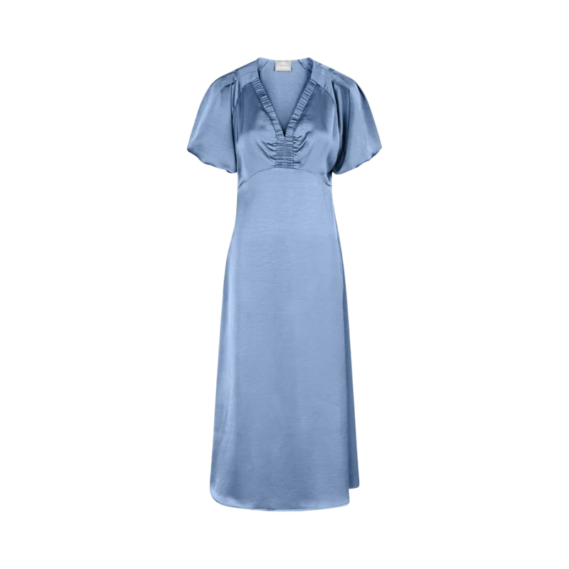 Illana Heavy Sateen Dress - Smoke Blue