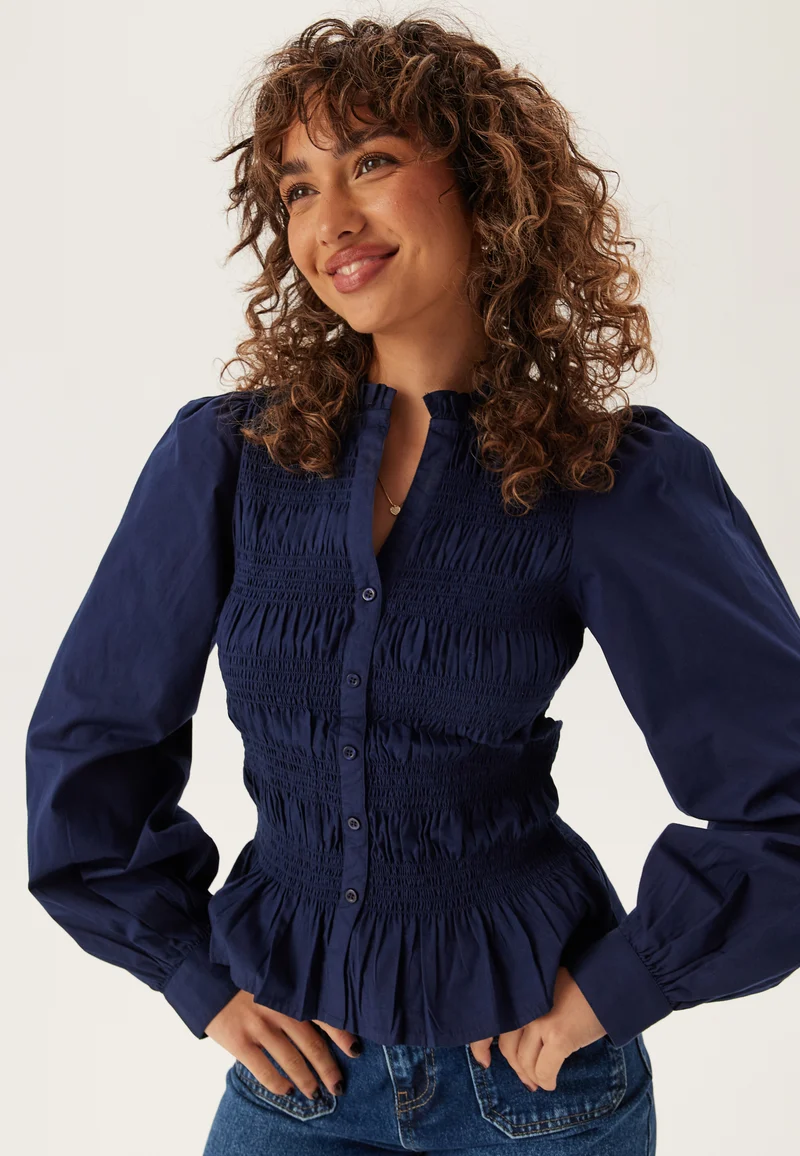 V-neck Cotton Smock Blouse