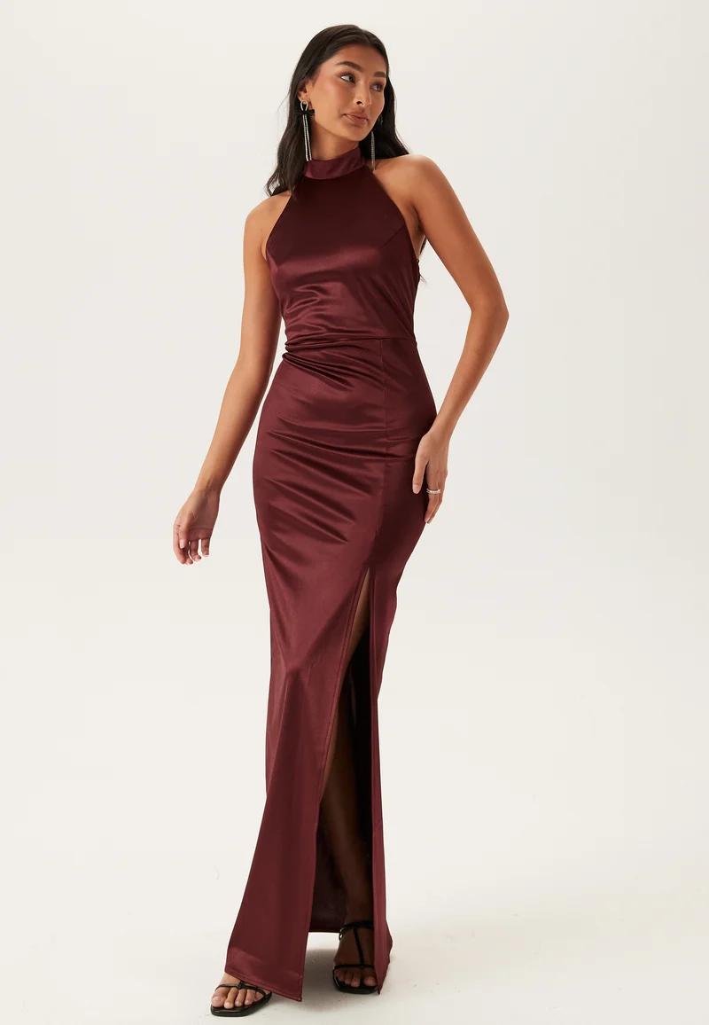 Stretch Satin Halterneck Gown