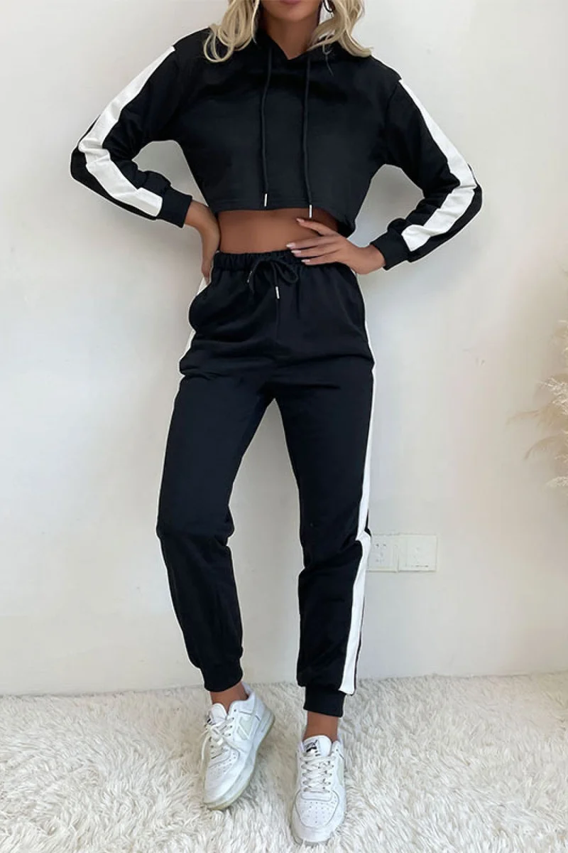 Side Stripe Cropped Hoodie och Jogger Set