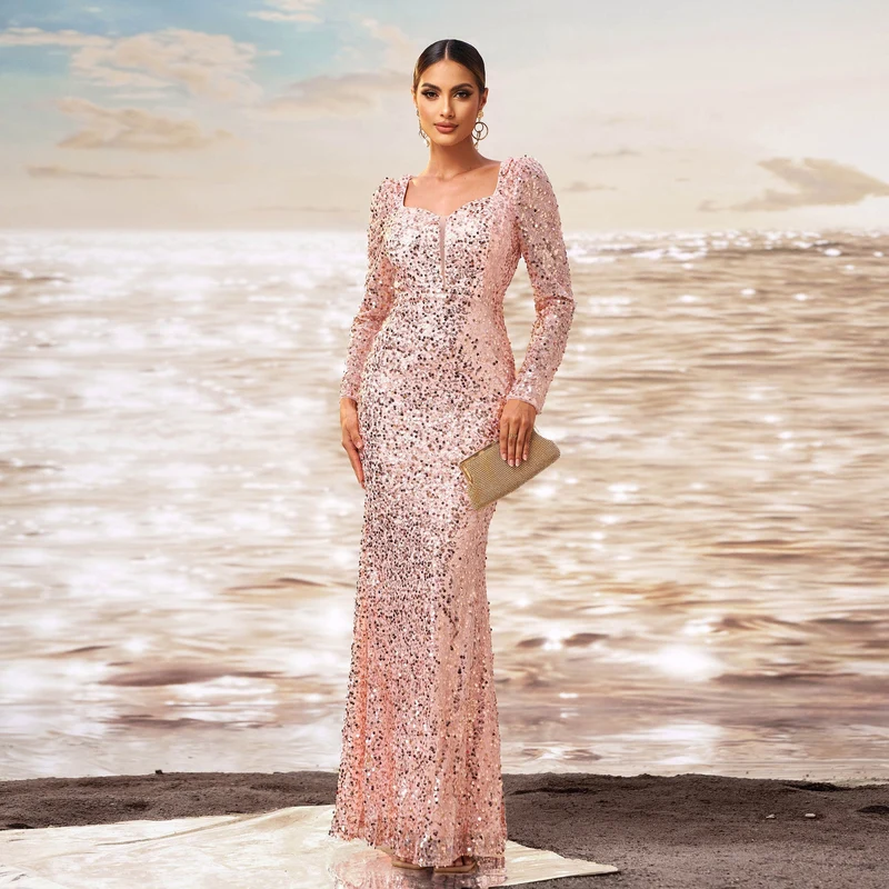 Olivia | Elegant Långärmad Klänning med Paljetter