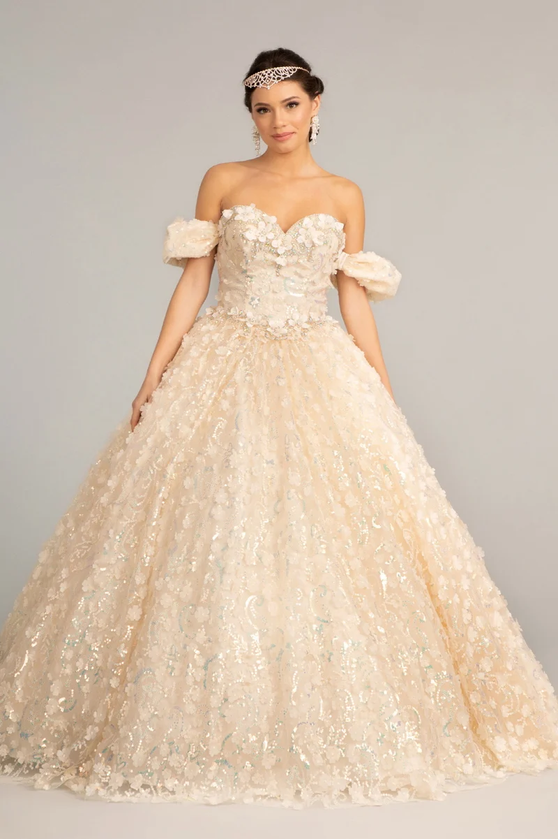 Elizabeth K - GL3019 - 3D-blommiga juvelutsmyckade paljetter Sweetheart Quinceanera-klänning