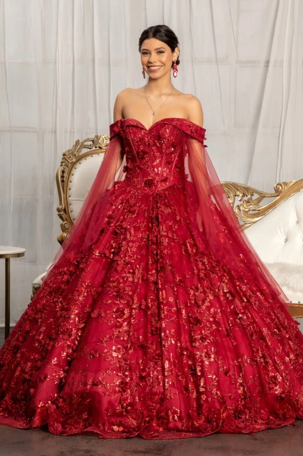 Elizabeth K - GL1970 - Glitter Mesh Cut-Away Shoulder Balklänning Quinceanera Klänning