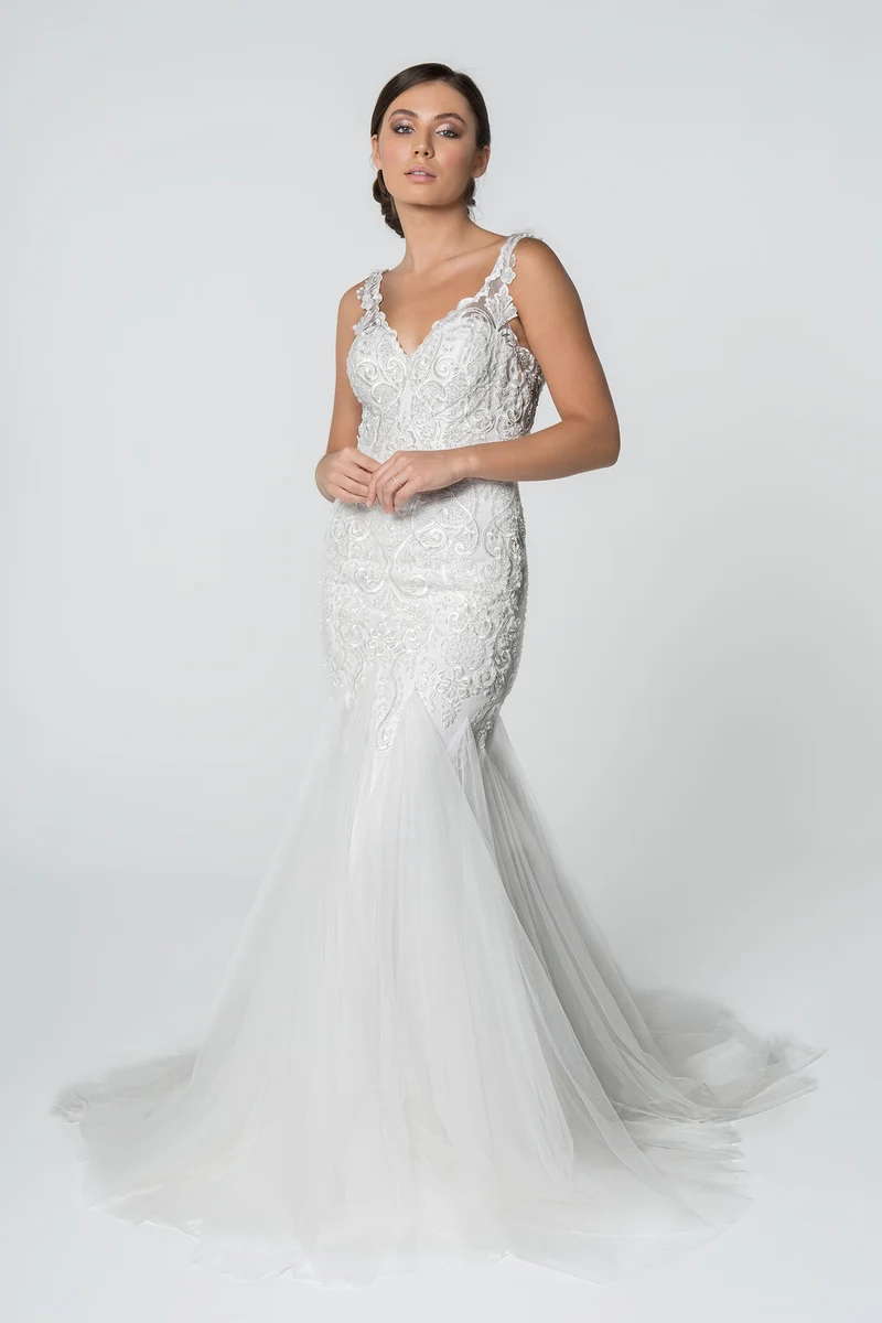 GL2815 GLS by Gloria - Broderad livstycke med v-ringad sjöjungfrubrudklänning