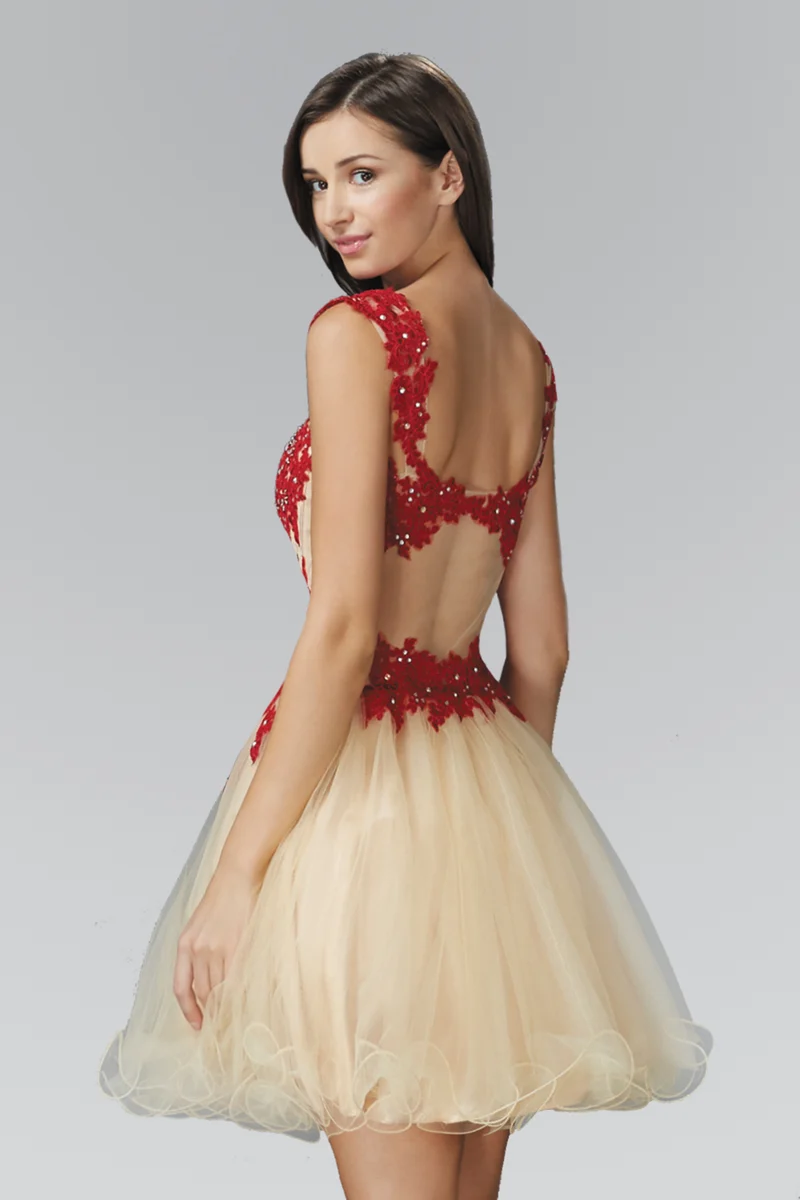 Elizabeth K - GS2133 - Blommig spets Sweetheart Neck Cocktailklänning i tyll - Kort