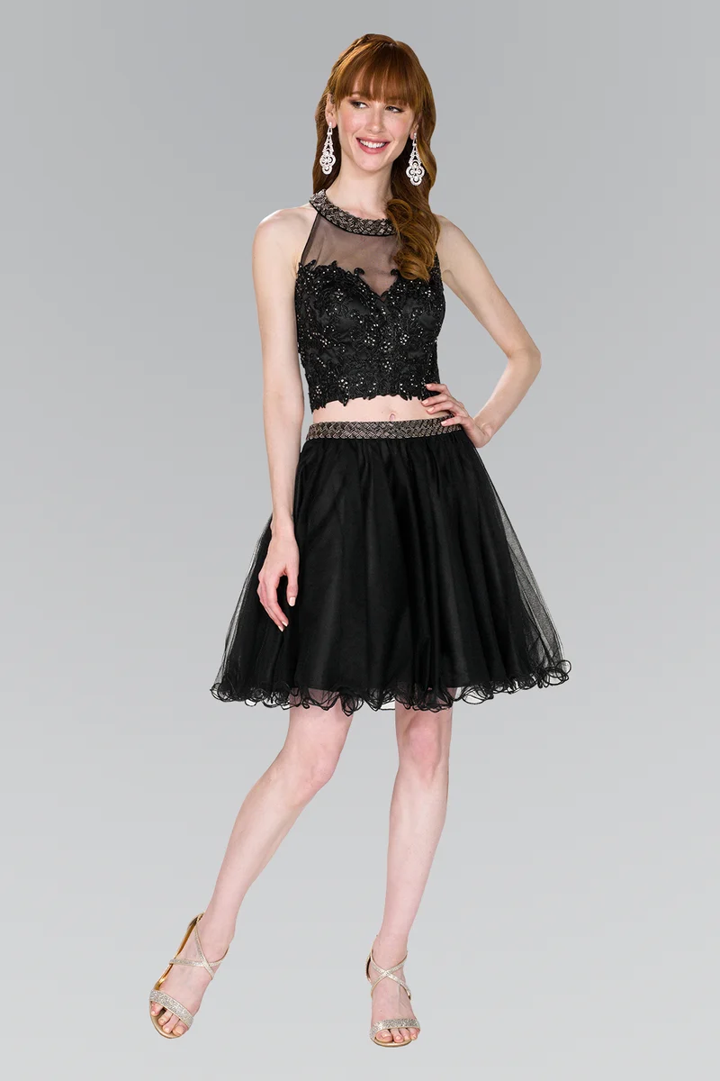 Elizabeth K - GS2398 - Tvådelad Strap-Back Cocktailklänning i tyll - Kort