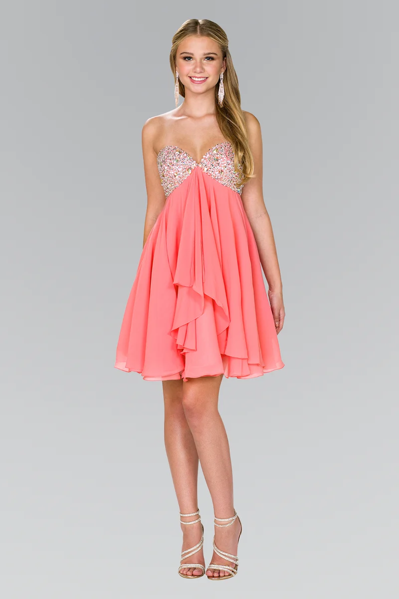Elizabeth K - GS1142 - Axelbandslös chiffong Sweetheart Neck Cocktailklänning - Kort
