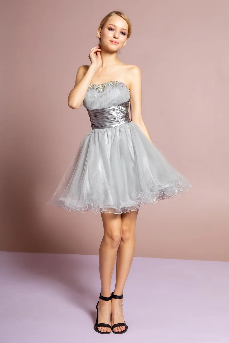 Elizabeth K - GS1052 - Sweetheart Beaded Tulle Cocktailklänning - Kort