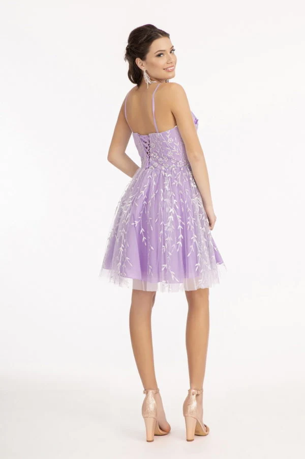 Elizabeth K - GS1998 - 3D Blommor Applique Glitter V-ringad Cocktailklänning - Kort