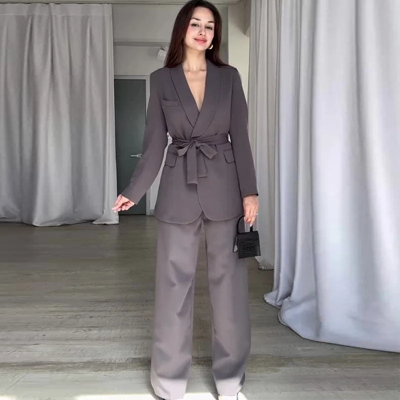 Sophie | Elegant Hög Midja Kostym Set Dam med Vida Ben