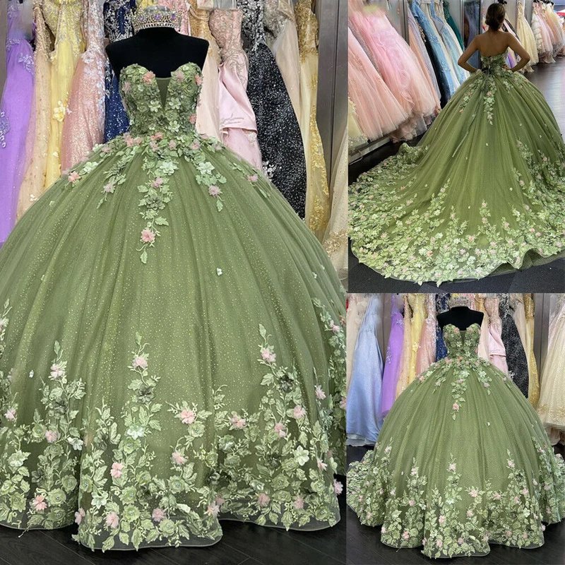 Quinceanera Balklänning Sweet 16 Klänning Spets Blommig Klänning