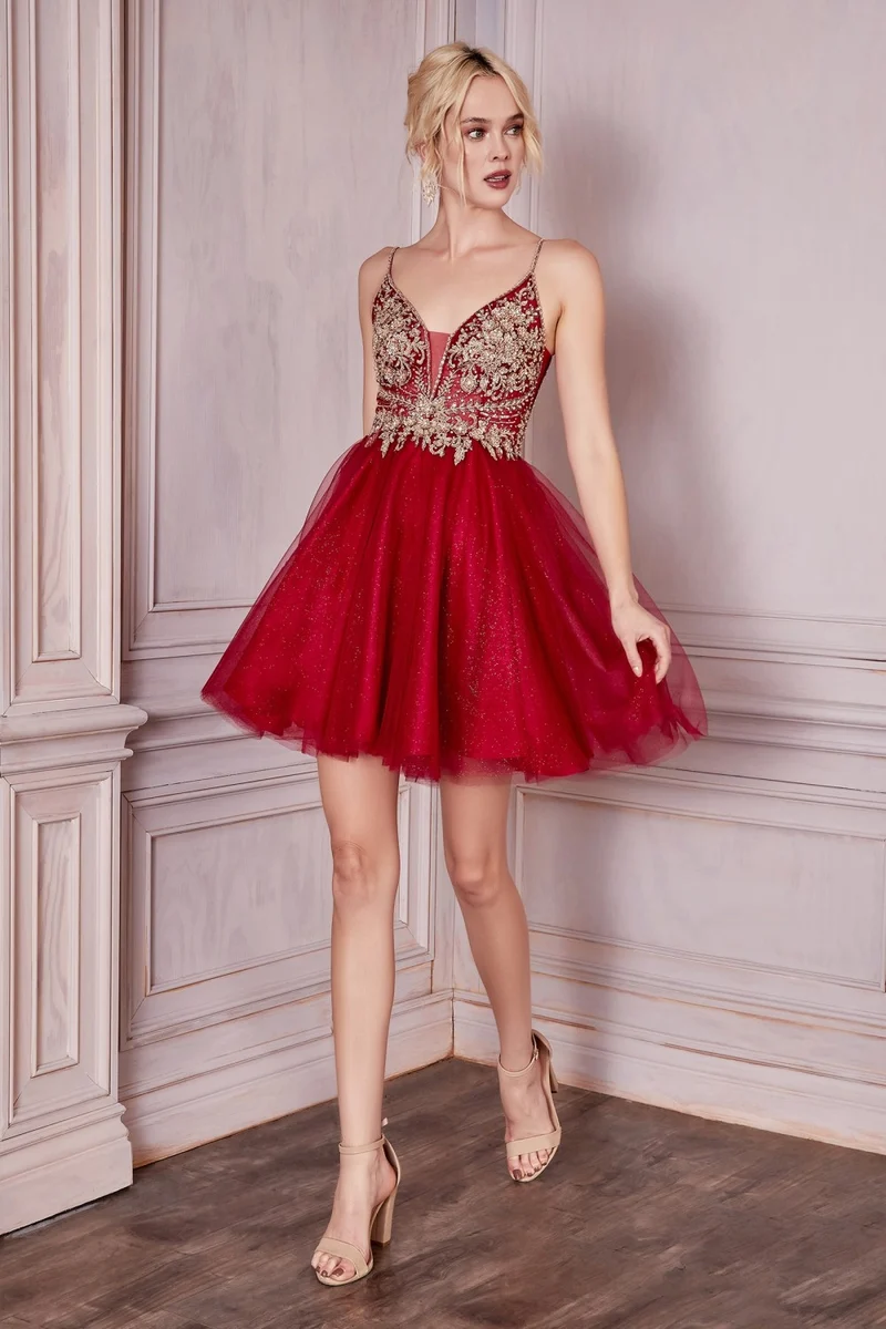 Blommig spetsbodice Tyll Cocktailklänning från Cinderella Divine CD0190