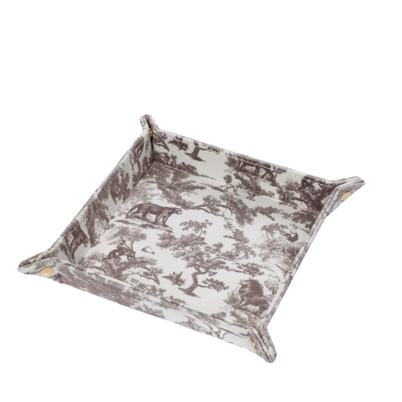 Velvet Jewellery Tray Medium - Warm Taupe Savannah Pattern