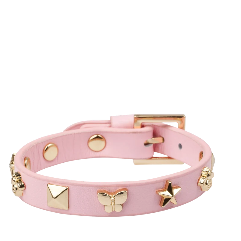 Leather Sign Stud Bracelet - Cotton Candy