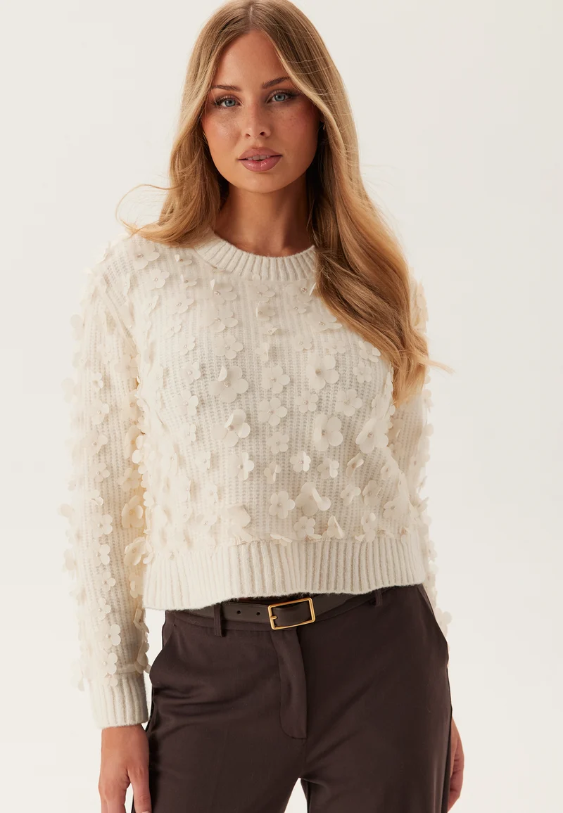 Onlhua Life Ls Flower Detail O-neck Knit