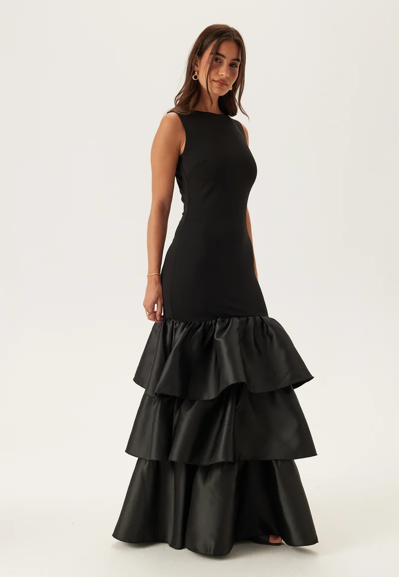 Satin Frill Maxi Dress