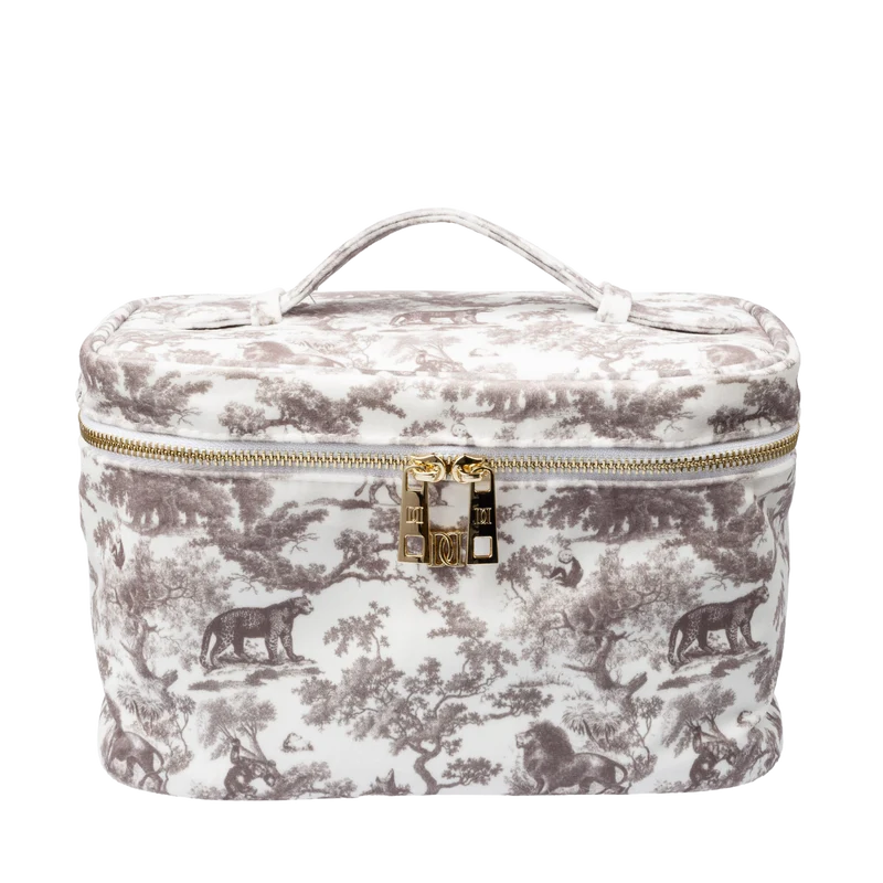 Velvet Vanity Bag Large - Warm Taupe Savannah Pattern