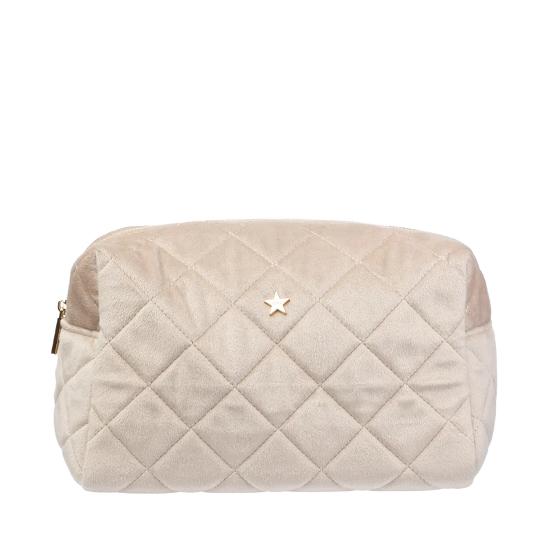 Velvet Square Quilted Make-Up Pouch Small - Dark Sand