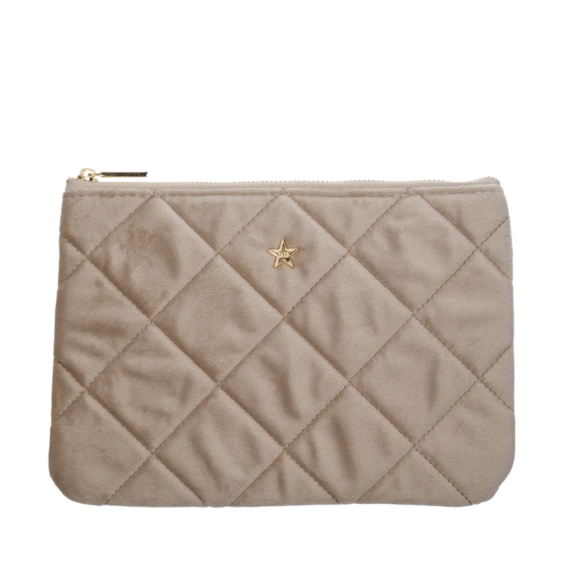 Velvet Quilted Small Pouch - Dark Sand