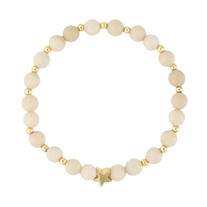 Stone Bead Bracelet 6 mm W/Gold Beads - Sand