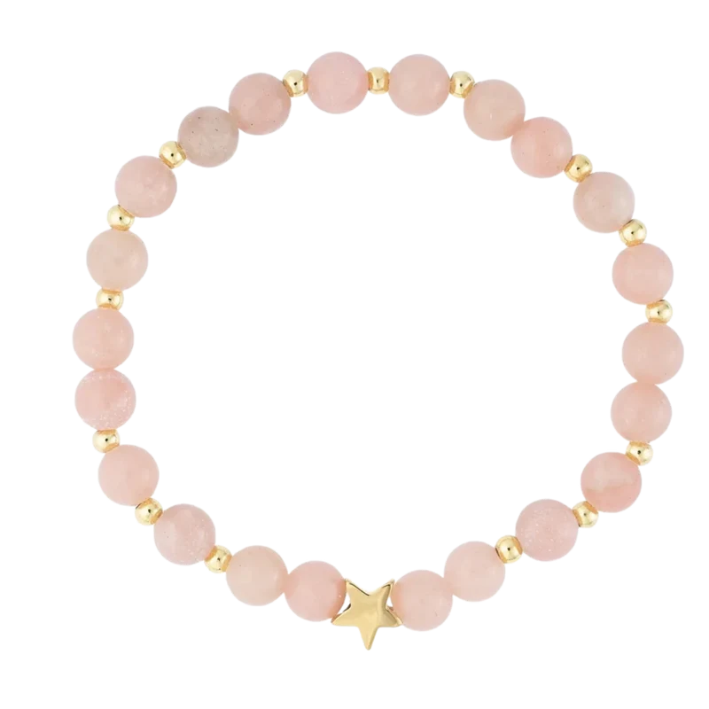 Stone Bead Bracelet 6 mm W/Gold Beads - Rose