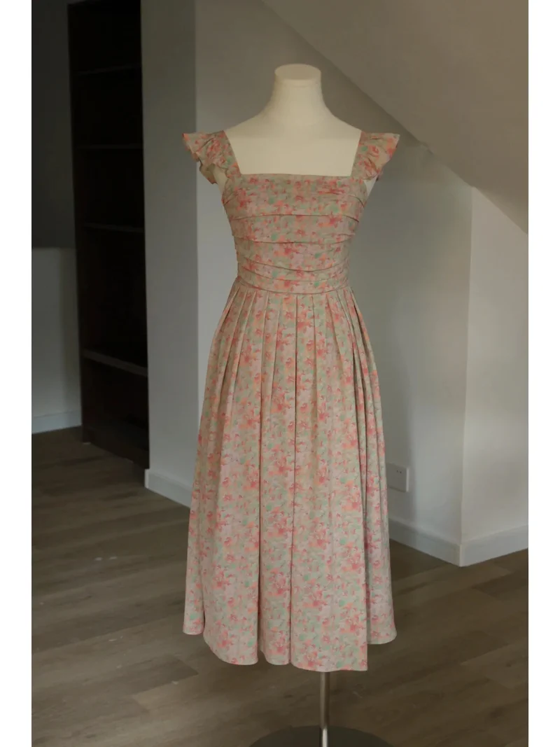Kepsärmar Blommig Box Veck 50-talsstil Swing Dress