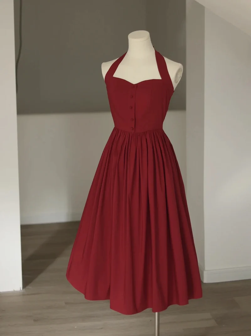 Vintage Bourgogne Halter Neck 50s Swing Dress