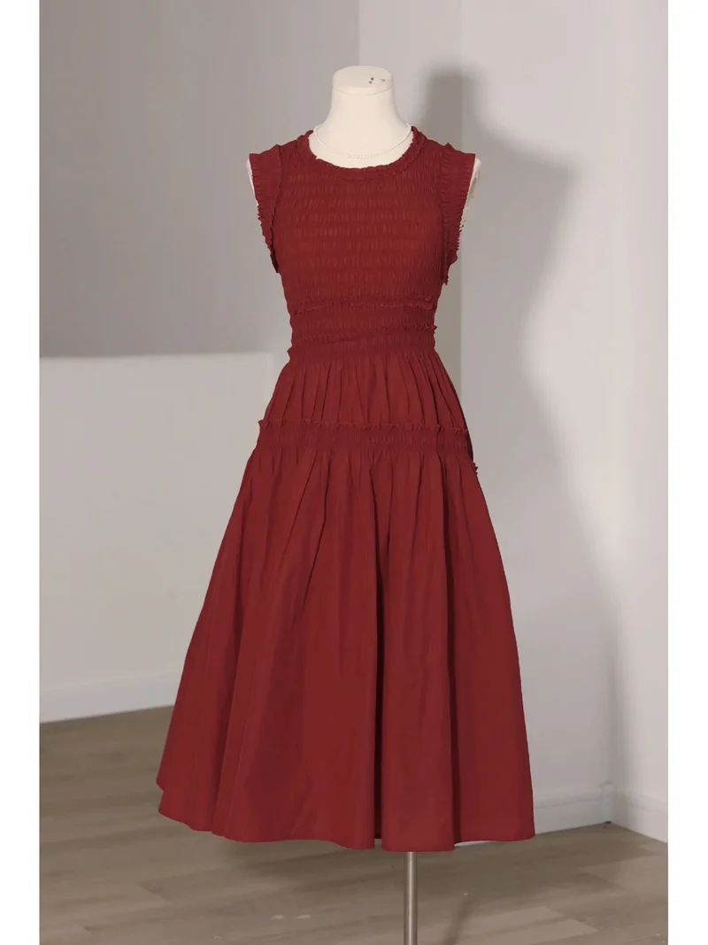 Retrostil Burgundy ärmlös midiklänning