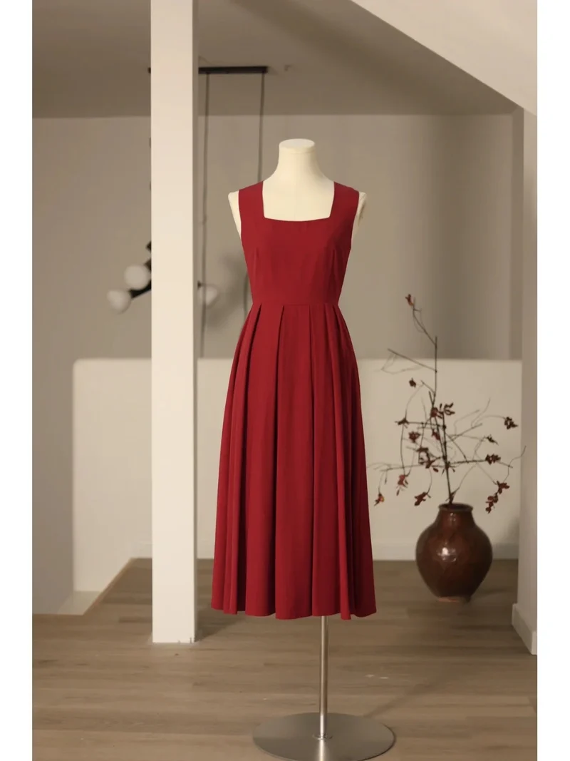 Vintage Burgundy Square Neck 50-talsklänning