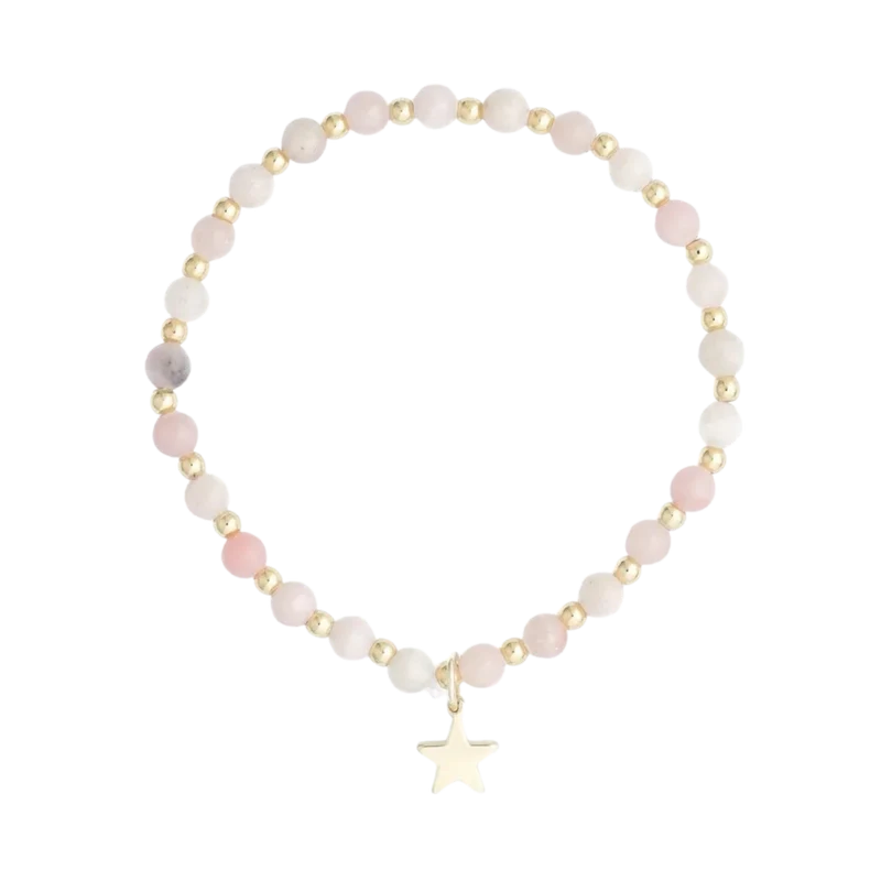 Stone Bead Bracelet 4 mm W/Gold Beads - Rose