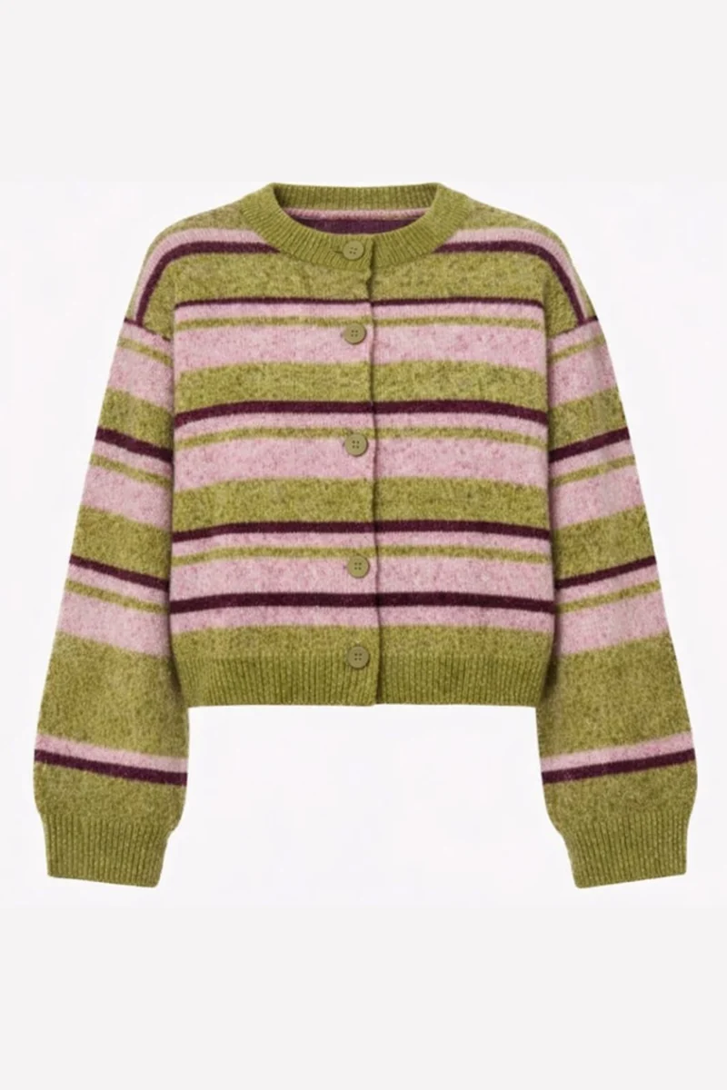 Pieces - Pcada Ls O-Neck Knit Cardigan - 5190776 Woodbine Roseate Spoonbill + Tawny Port