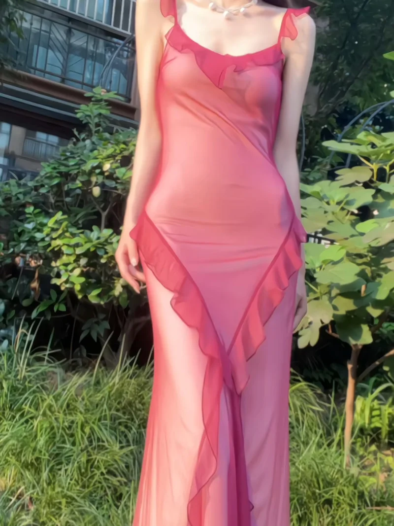 Ruffles Peach Maxi Slip Dress
