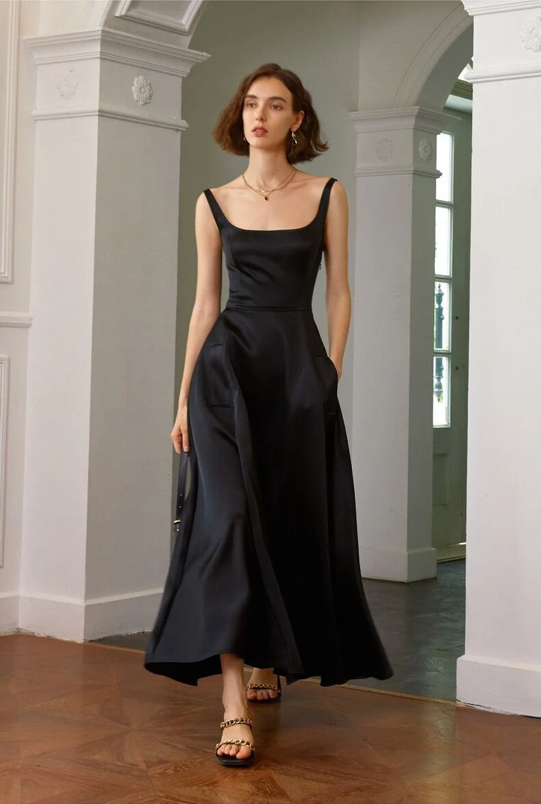 Audrey Hepburn Style Svart 50-tals vintageklänning med fickor