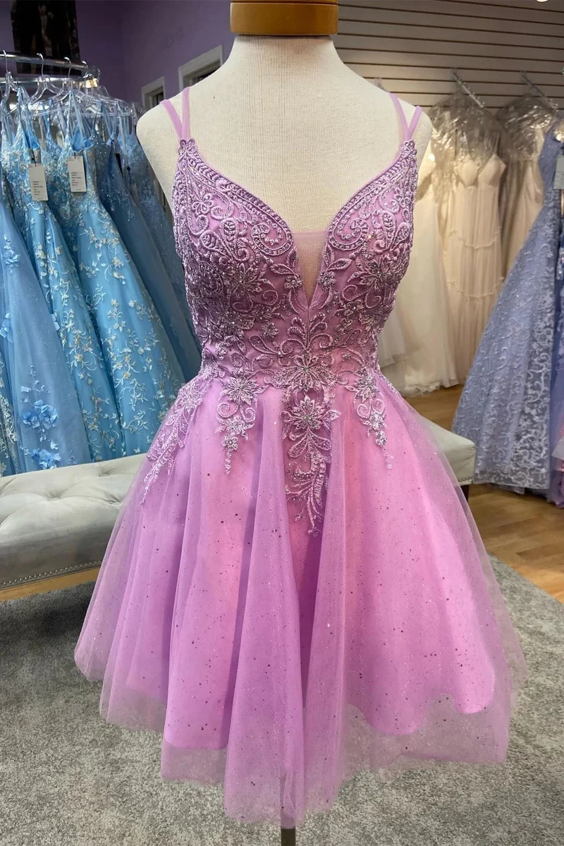 Rosa Plunge V-ringad Tulle Hemkomstklänning